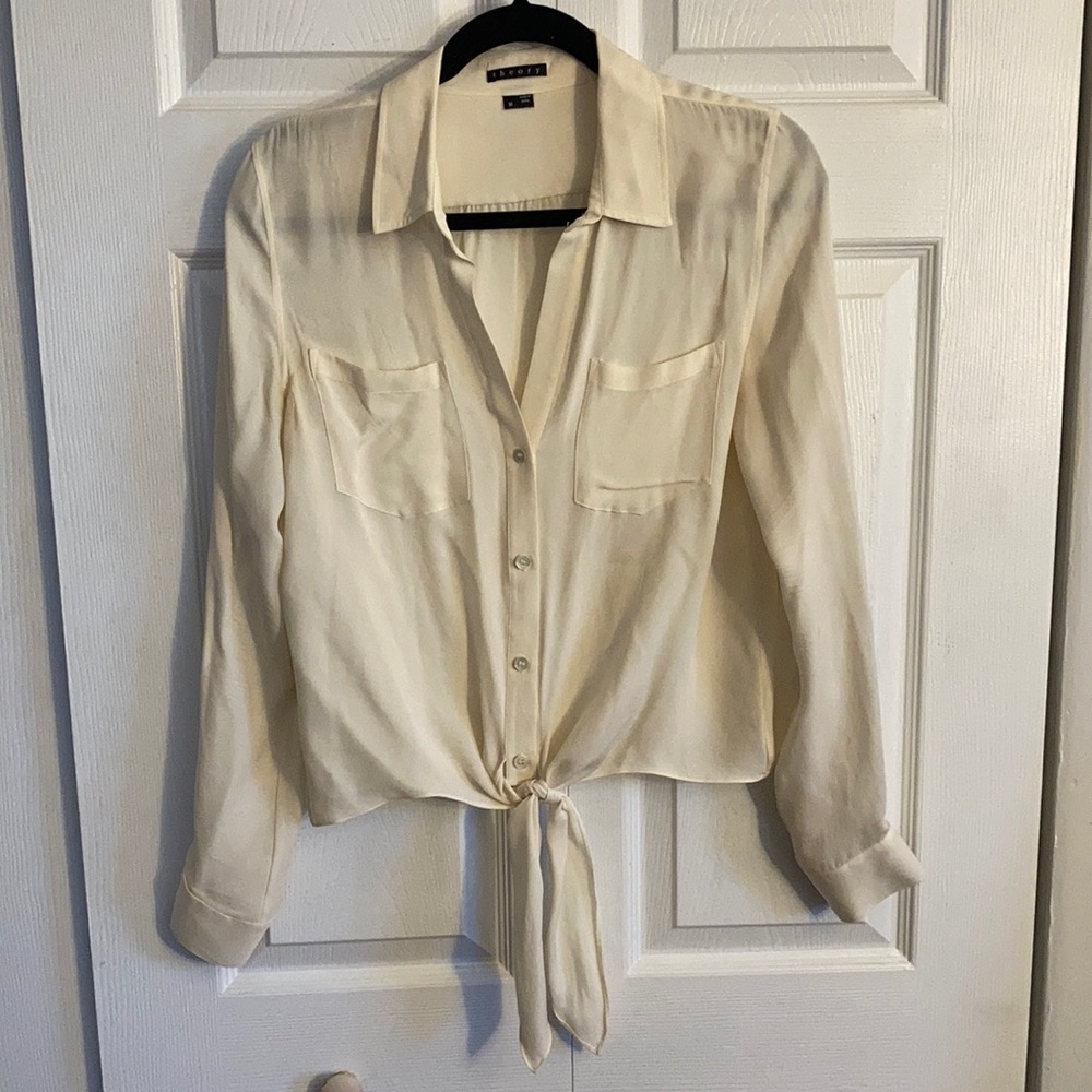 Theory Cropped Silk Top